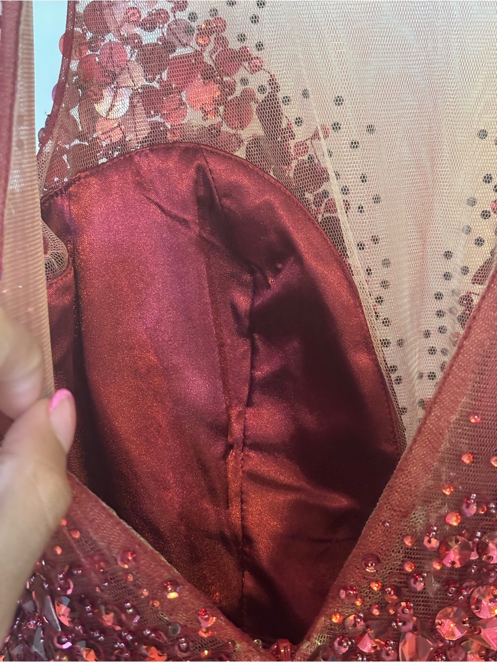 Val Stefani Burgundy Sequin Beaded Formal Prom Gown Dress Women’s Size 4 - Picture 7 of 15
